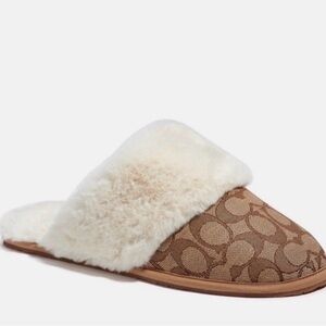 Coach Brown and Cream Fur Lined Slippers